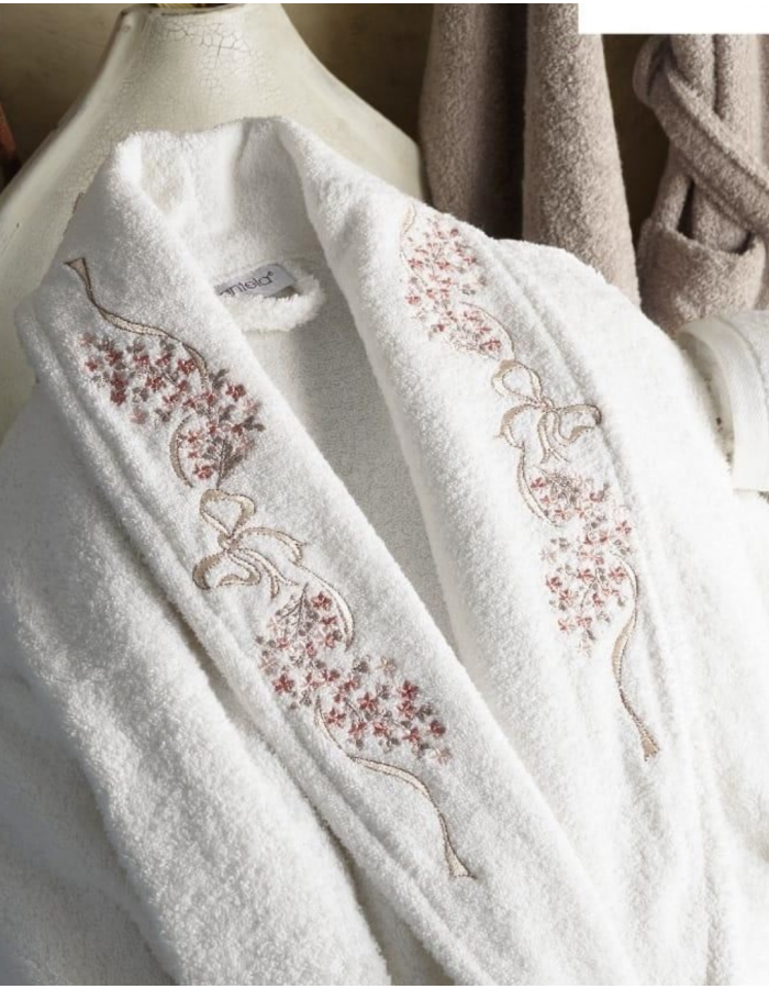 Dantela Premium Soft Nakışlı Bornoz Seti-Işıl Krem 