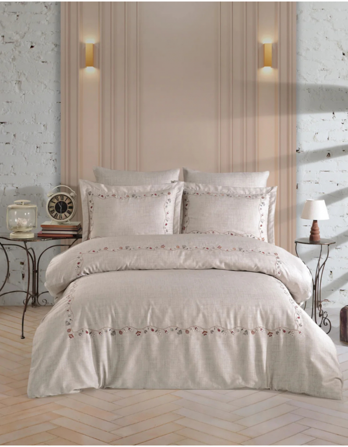 Galena Nakışlı Pamuk Saten Çift Kişilik Nevresim Takımı