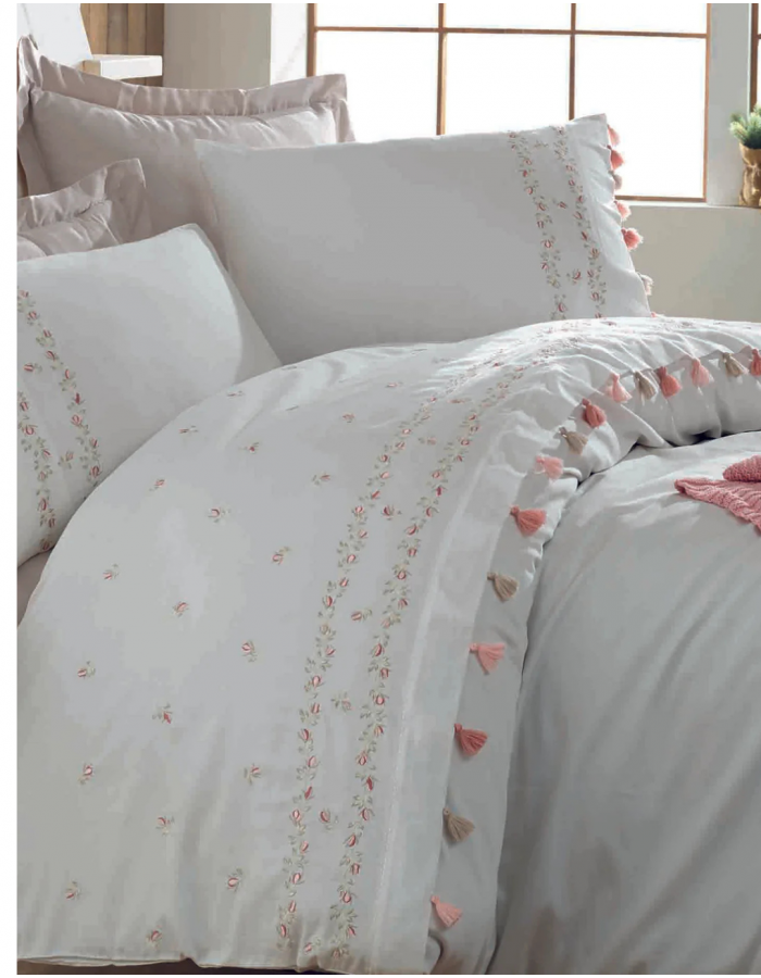 Royal Pamuk Saten Çift Kişilik Nevresim Takımı - Beyaz